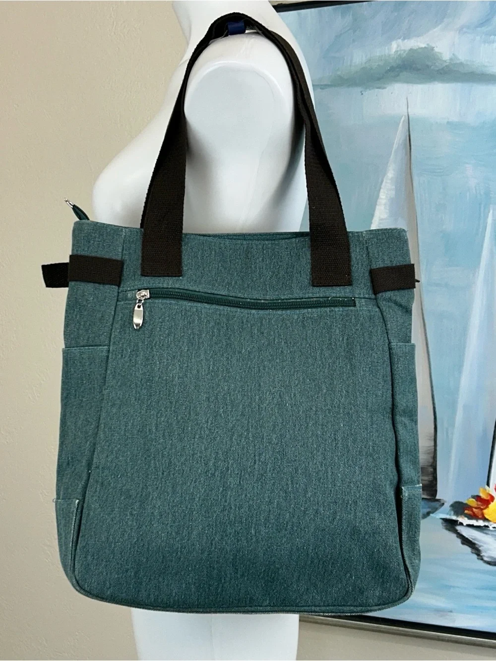 Kaukko 2 Cat Shoulder Tote - Green Washed Canvas